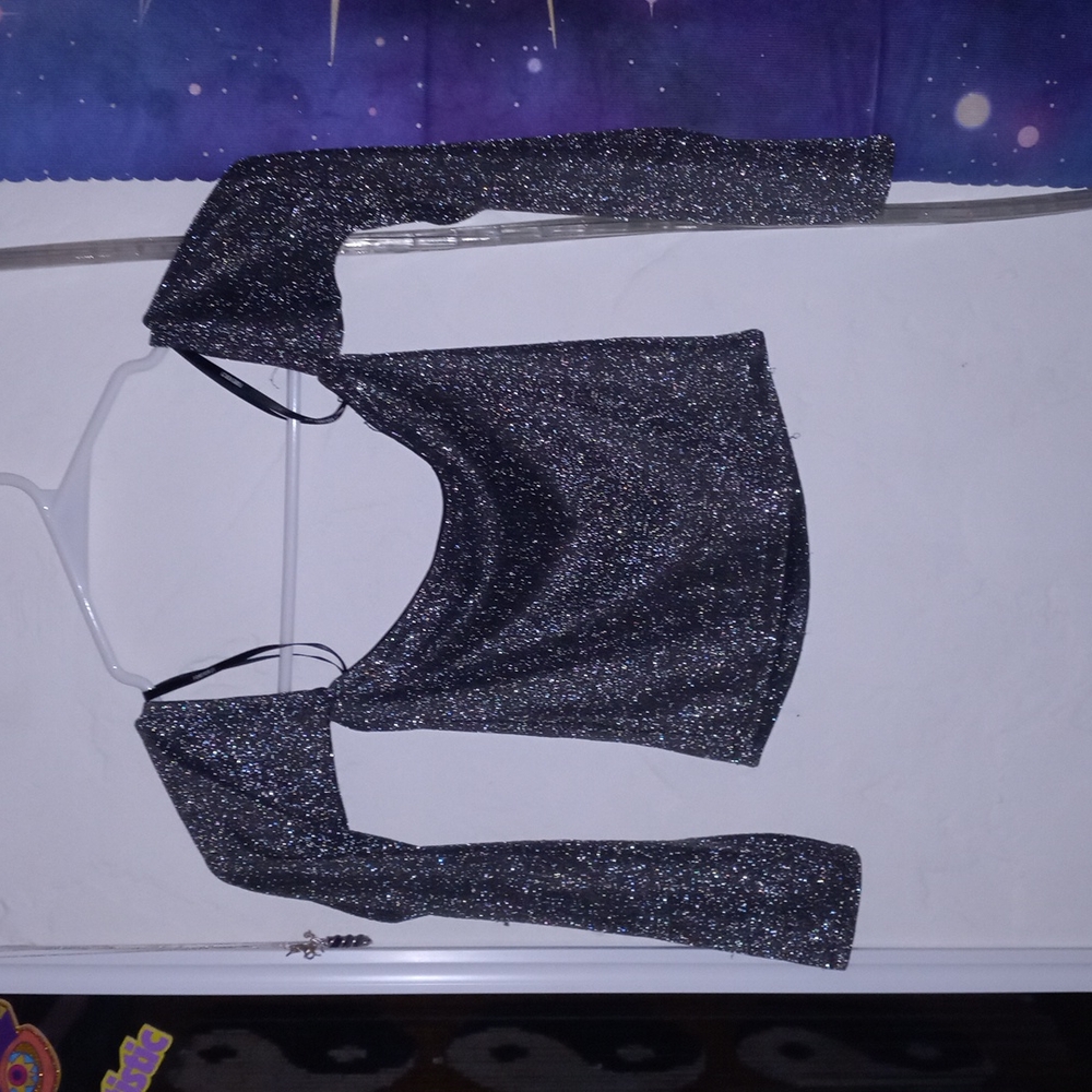 Sparkly off shoulder longsleeve crop top